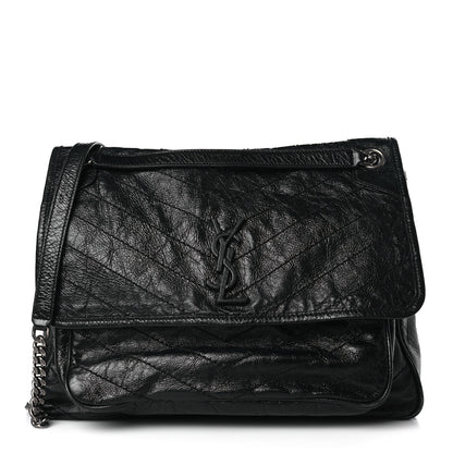 Saint Laurent Crinkled Calfskin Matelasse Monogram Large Niki Chain Satchel Black 1 of 9
