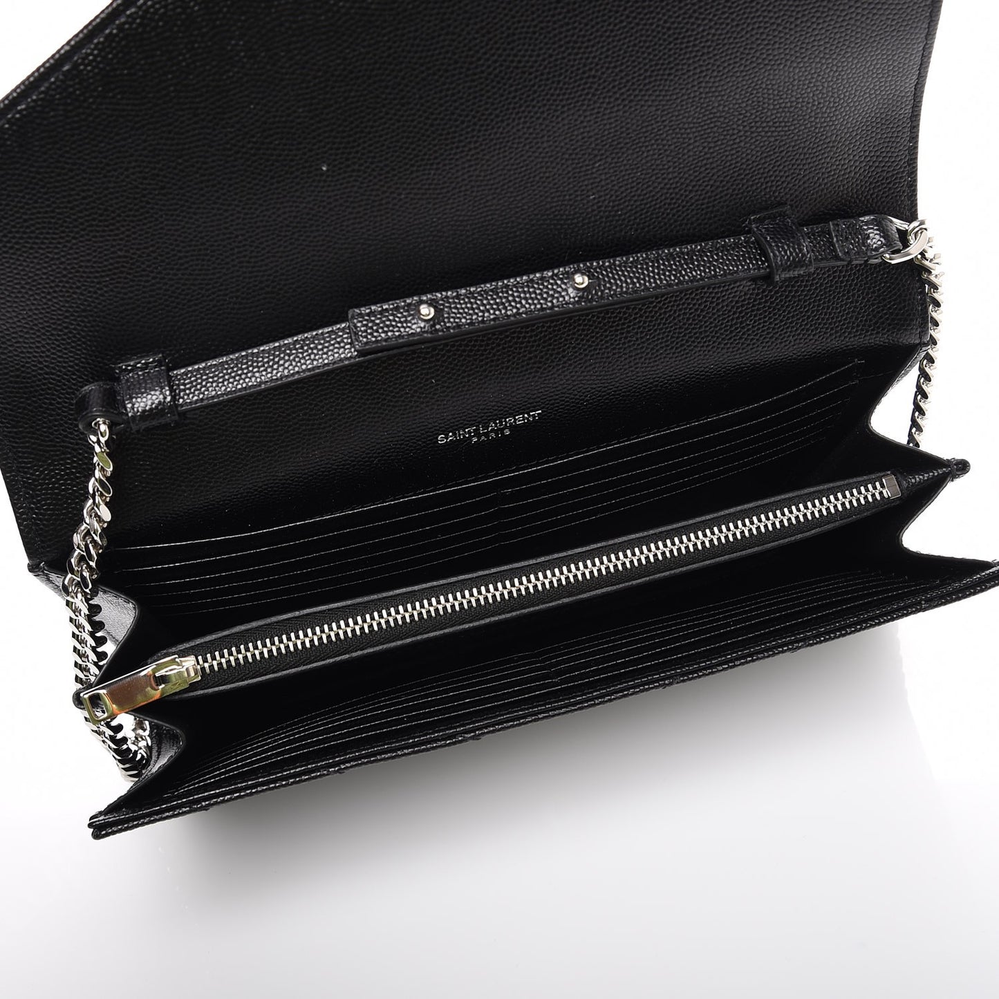 Grain De Poudre Matelasse Chevron Medium Monogram Chain Wallet Black