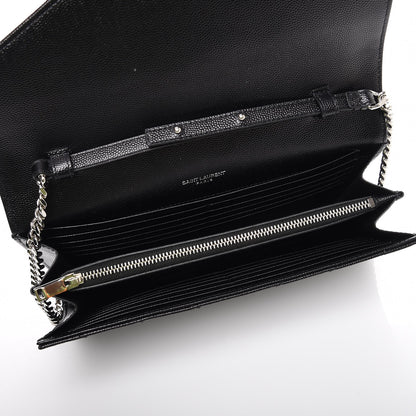 Saint Laurent Grain De Poudre Matelasse Chevron Medium Monogram Chain Wallet Black 5 of 6