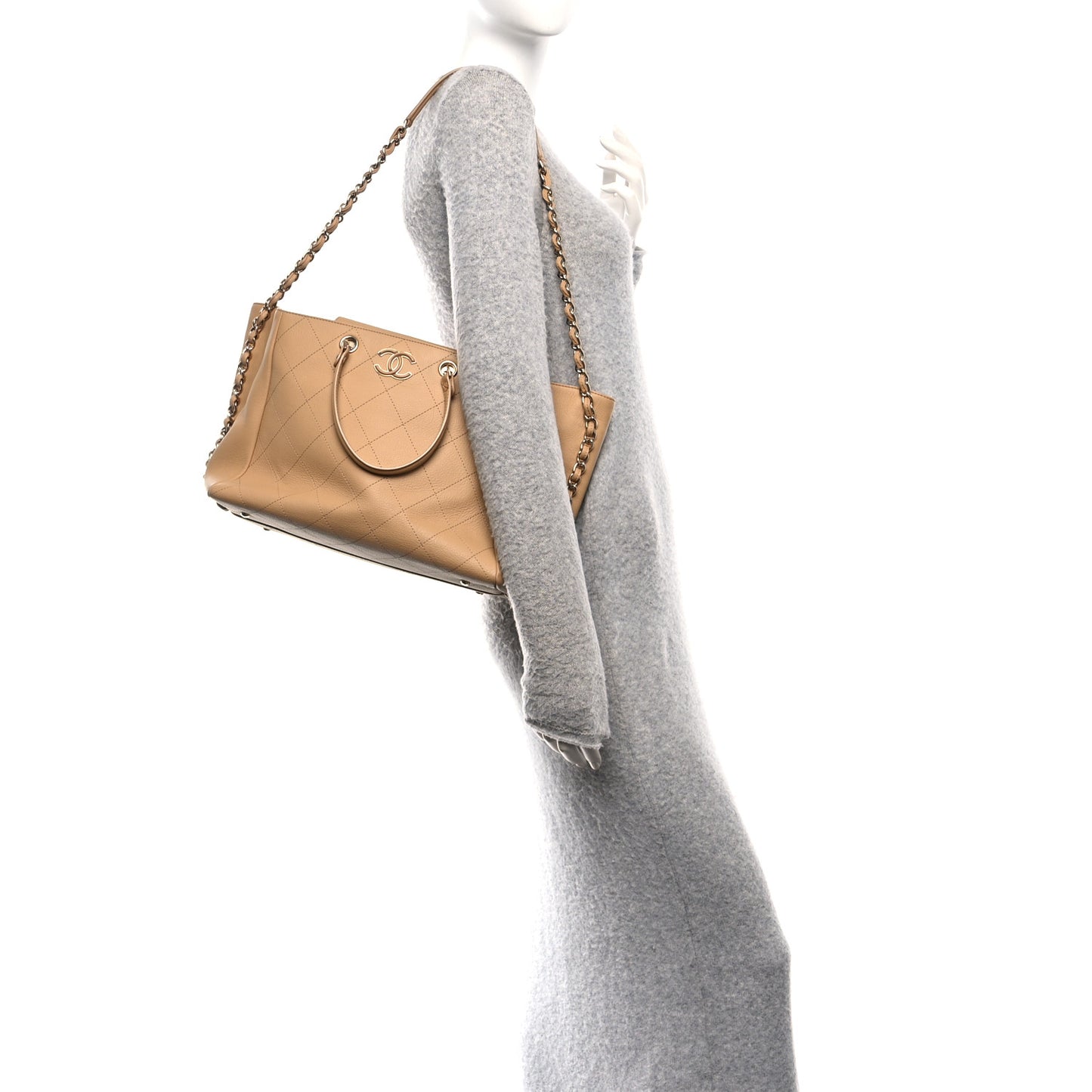 Bullskin Stitched Medium Shopping Bag Beige