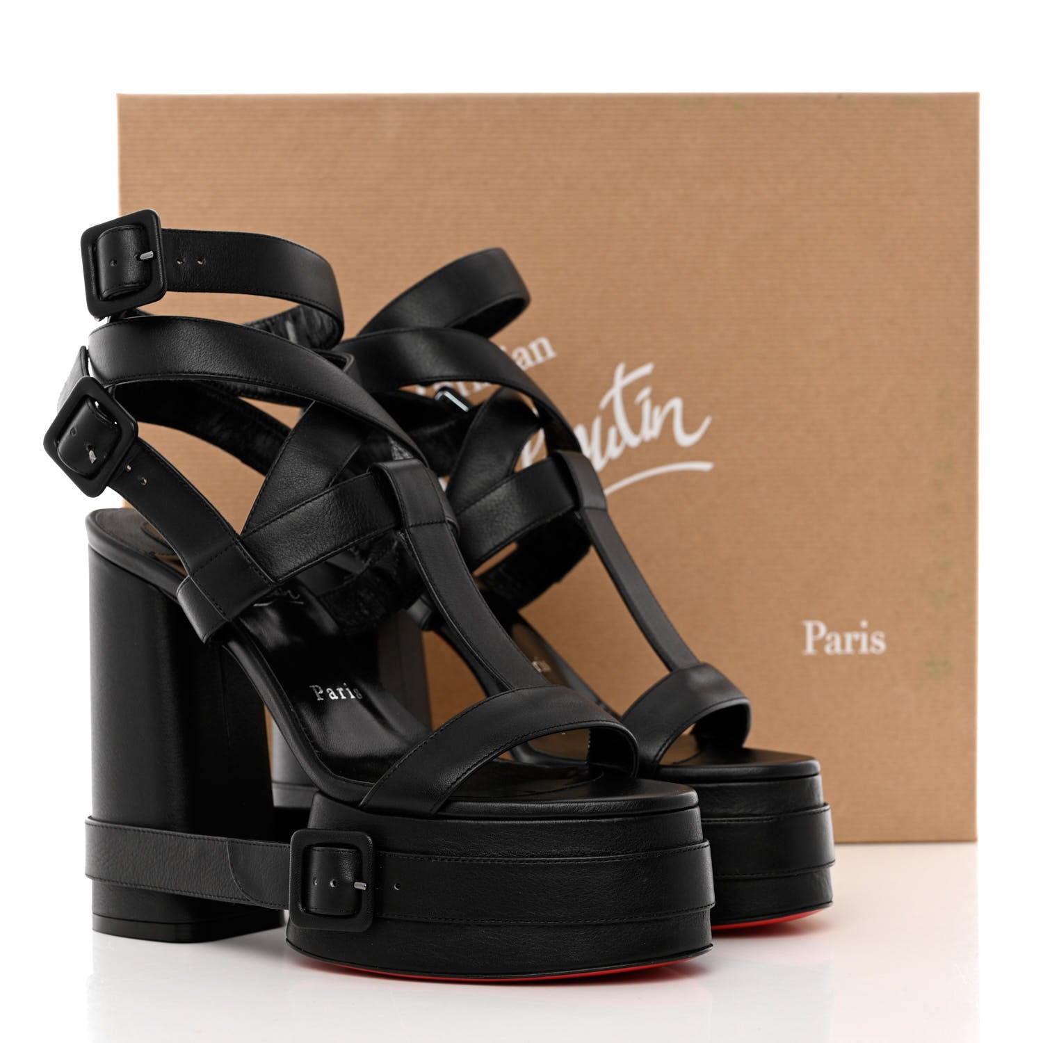 Christian Louboutin Calfskin Yazefatt Buckle Strap Platform Sandals 37 Black 8 of 8