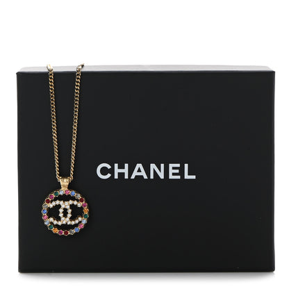 Chanel Crystal Over The Rainbow CC Pendant Necklace Gold Multicolor 7 of 7