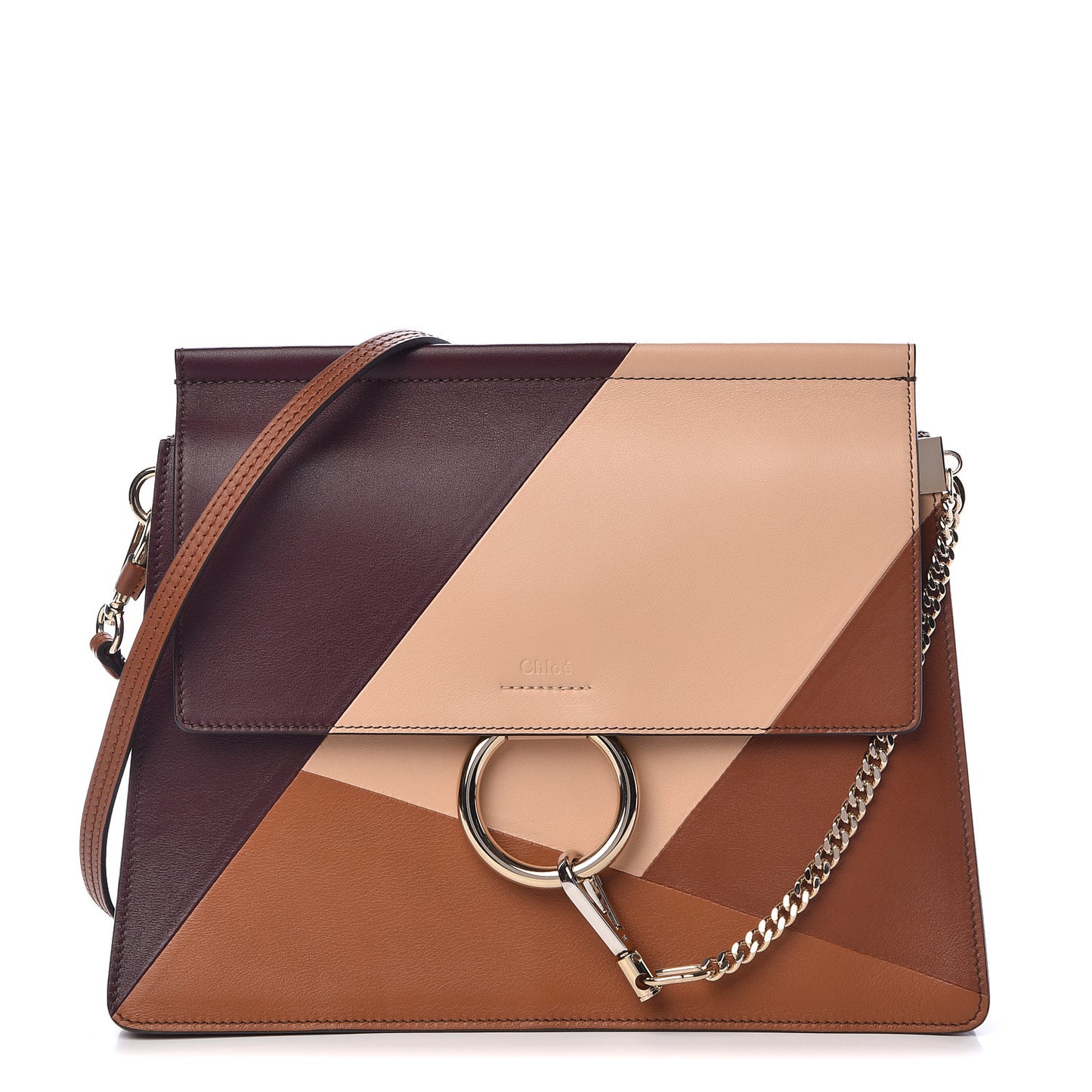 Smooth Calfskin Patchwork Medium Faye Shoulder Bag Light Tan