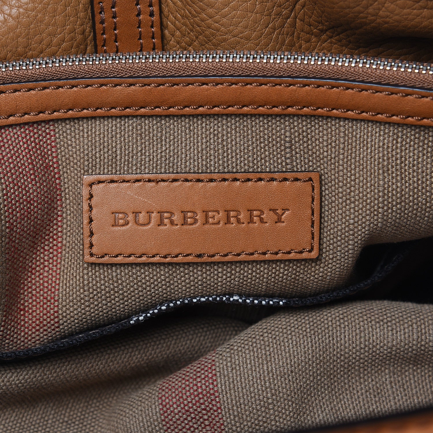 Burberry Grainy Calfskin Canvas Mega Check Medium Ashby Tassel Hobo Saddle Brown 10 of 13