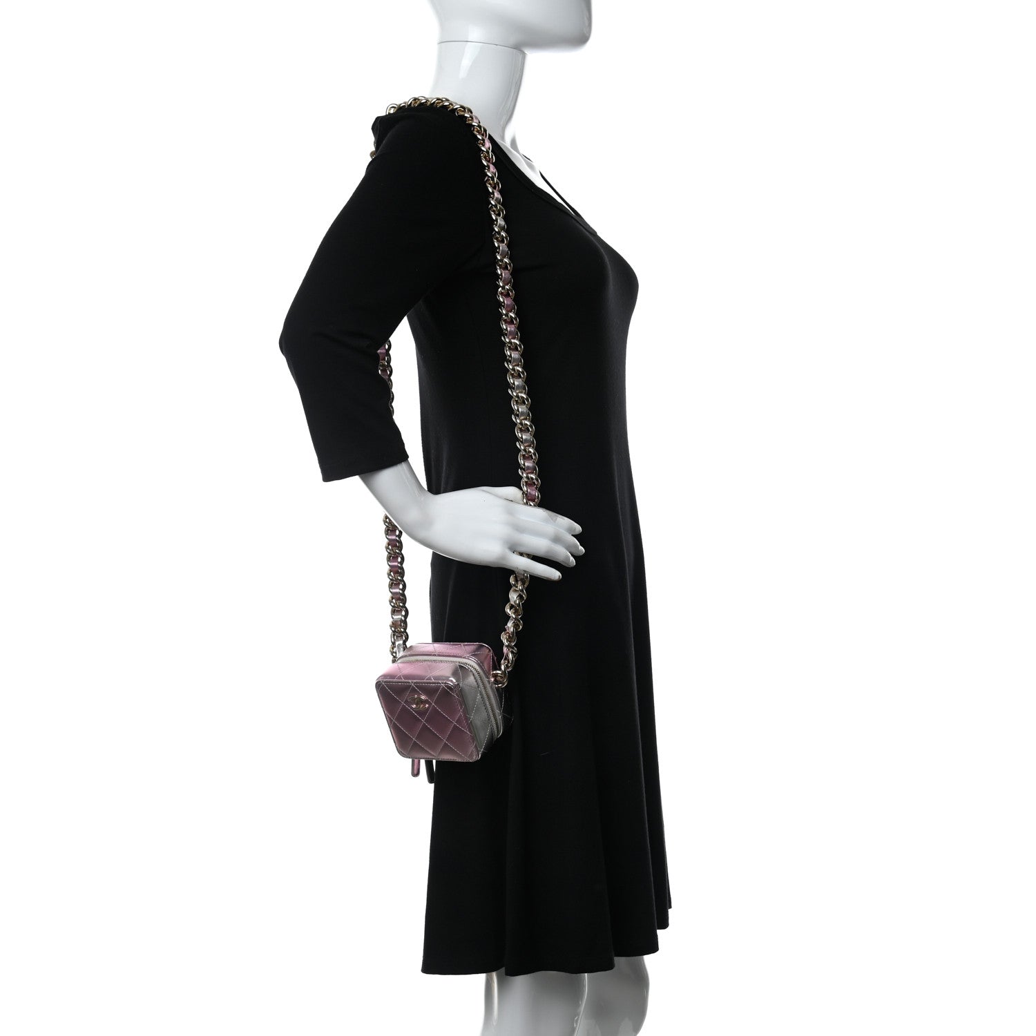 Chanel Gradient Metallic Lambskin Quilted Like A Wallet Clutch With Chain Gold Pink 2 of 9