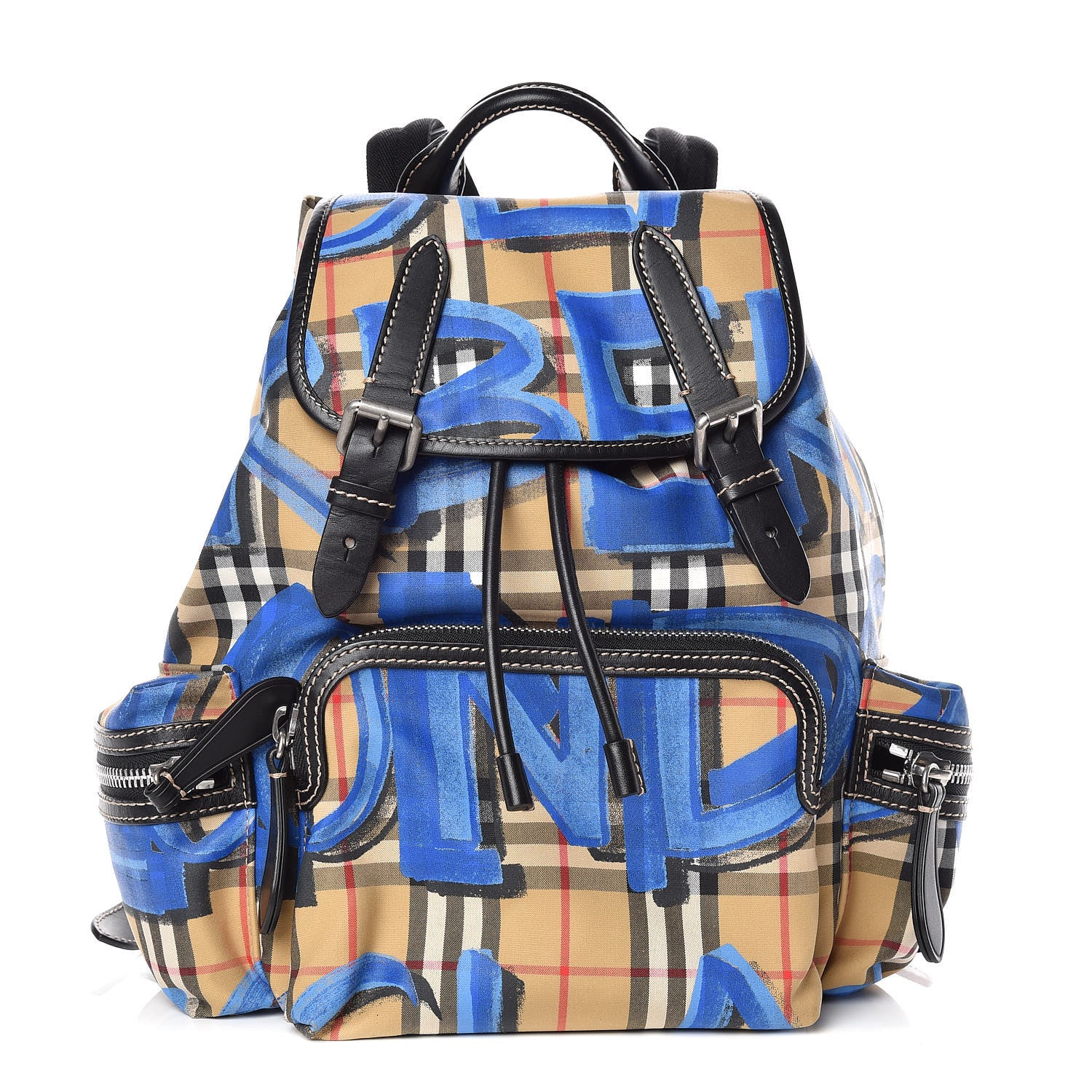 Burberry Vintage Check Graffiti Print Medium Rucksack Backpack Blue Antique Yellow 1 of 9