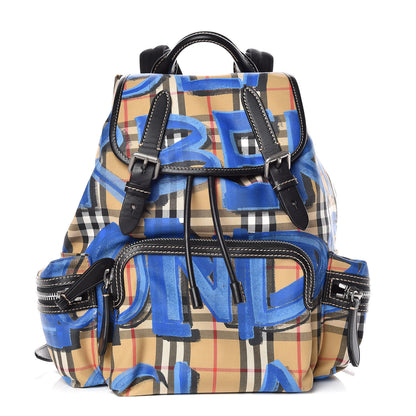 Burberry Vintage Check Graffiti Print Medium Rucksack Backpack Blue Antique Yellow 1 of 9