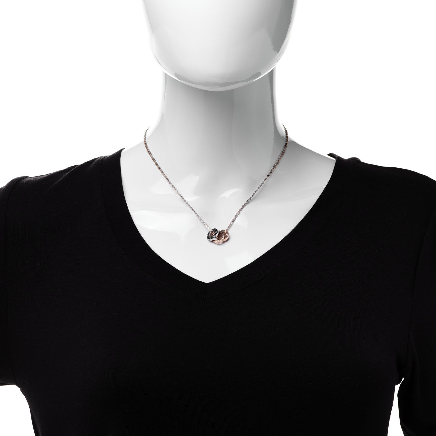 Cartier 18K White Pink Gold Diamond Three Ring LOVE Pendant Necklace 2 of 9