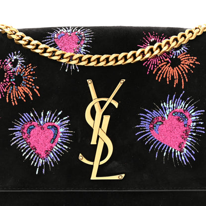 Saint Laurent Suede Embroidered Small Monogram Kate Satchel Black 8 of 13
