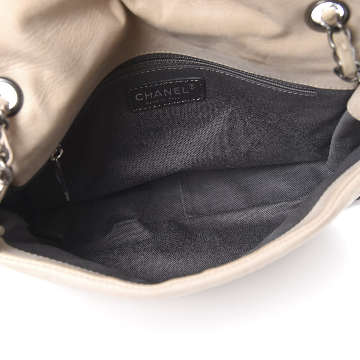 Iridescent Calfskin Glint Flap Beige