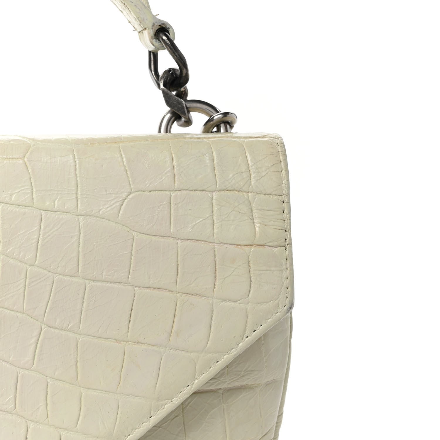 Saint Laurent Calfskin Crocodile Embossed Medium College Monogram Satchel Dove White 10 of 11