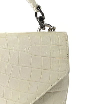 Saint Laurent Calfskin Crocodile Embossed Medium College Monogram Satchel Dove White 10 of 11
