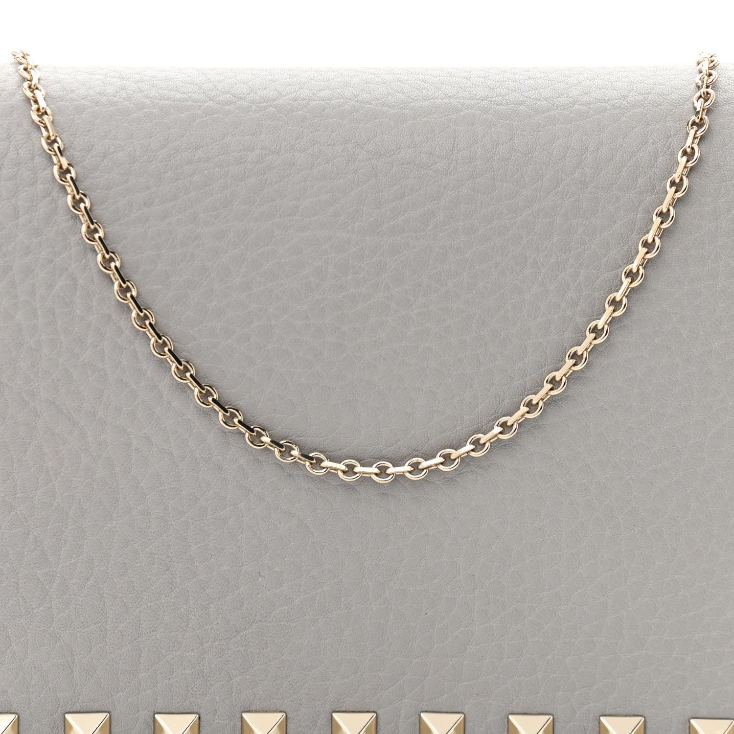 Valentino Garavani Pebbled Calfskin Rockstud Wallet on Chain Pastel Grey 10 of 10