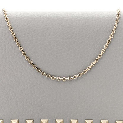 Valentino Garavani Pebbled Calfskin Rockstud Wallet on Chain Pastel Grey 10 of 10