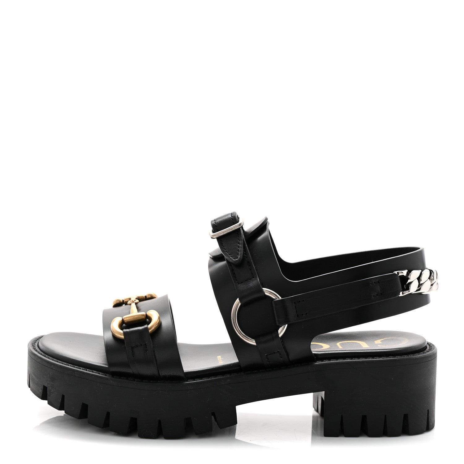 Gucci Calfskin Horsebit Bria Lug Sole Sandals 35.5 Black 1 of 9