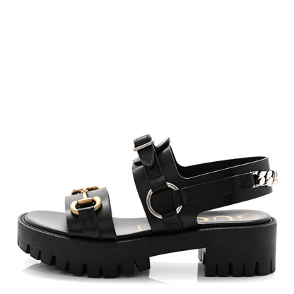 Gucci Calfskin Horsebit Bria Lug Sole Sandals 35.5 Black 1 of 9