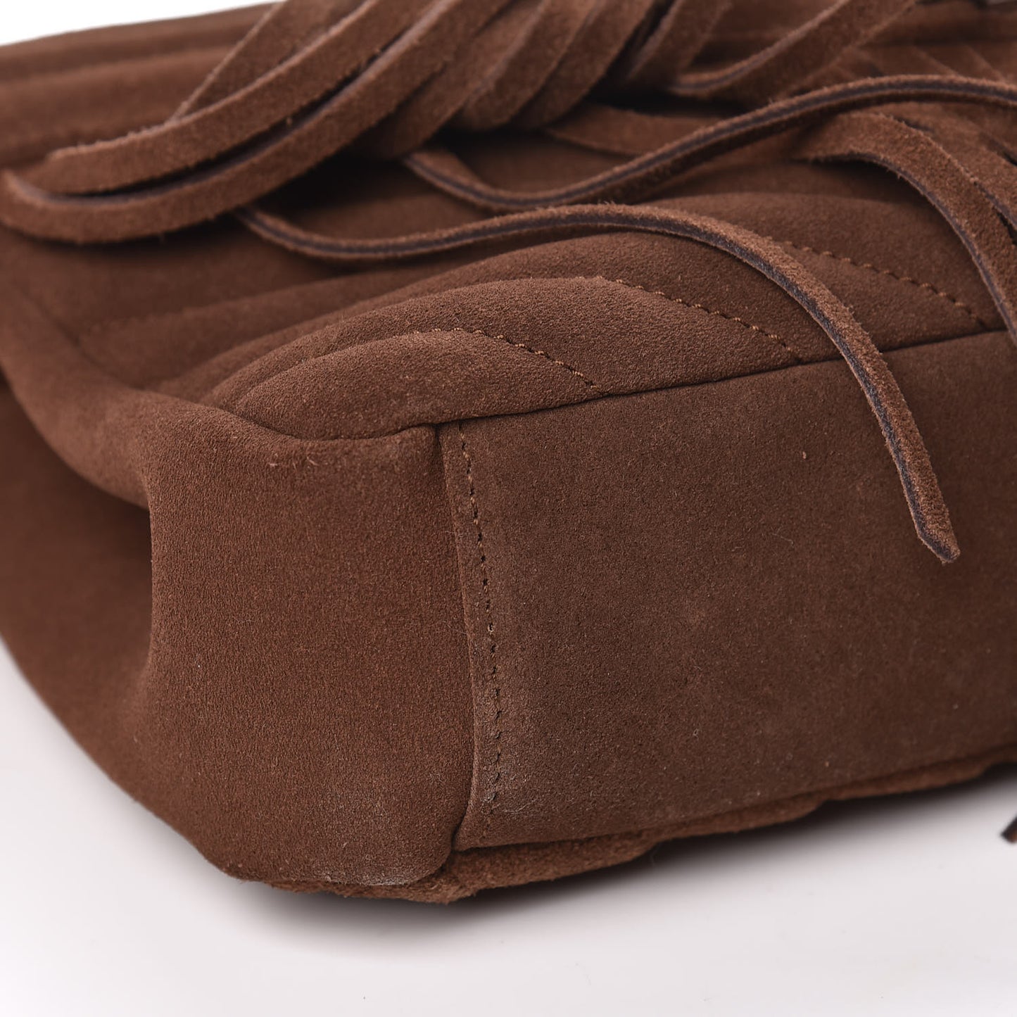 Suede Matelasse Chevron Fringe Monogram Medium College Bag Marron Clair