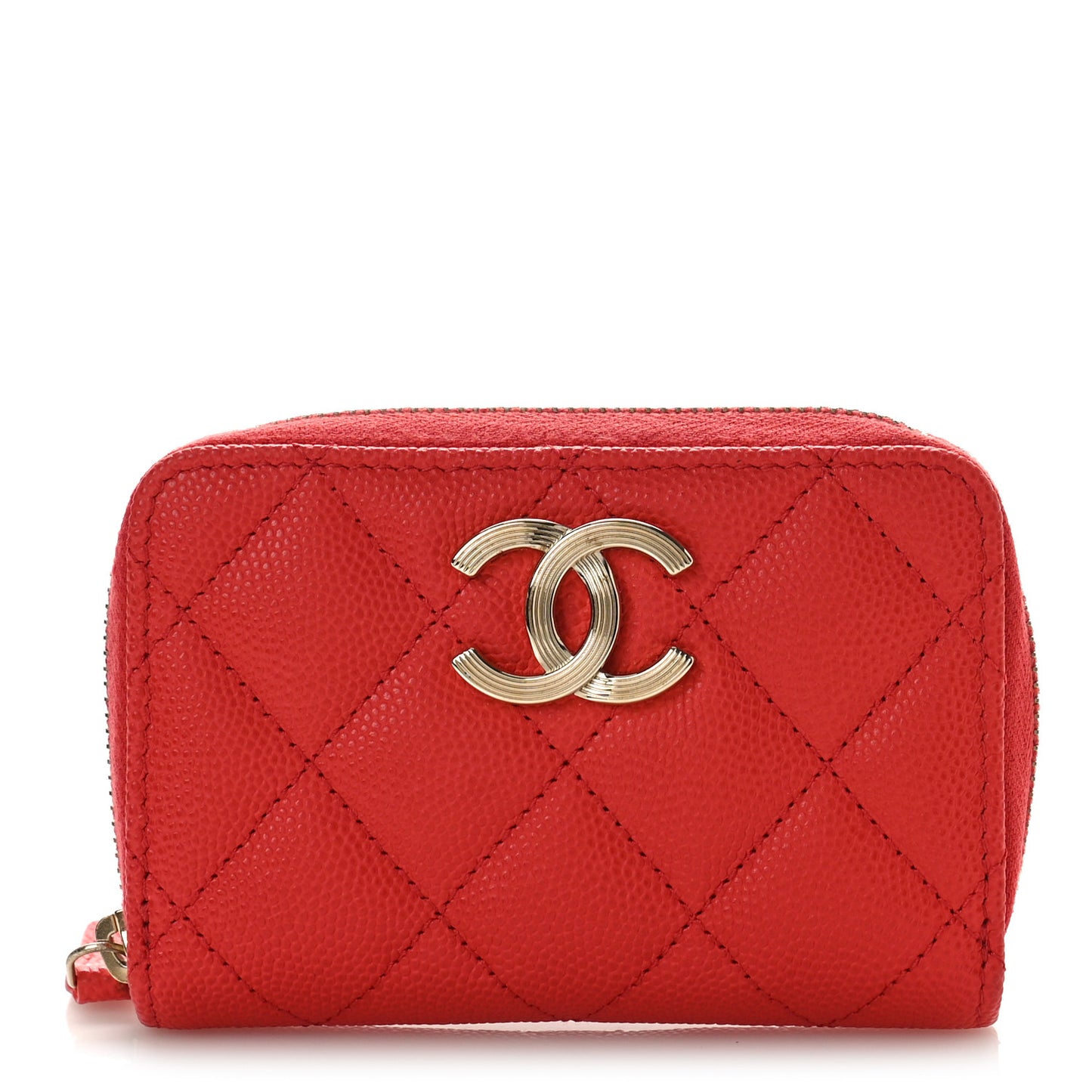 Caviar Quilted Striated CC Zip Coin Purse Red