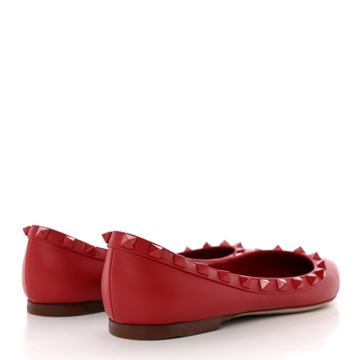 Valentino Garavani Calfskin Lacquered Monochrome Rockstud Ballerina Flats 37.5 Rosso Valentino 4 of 15