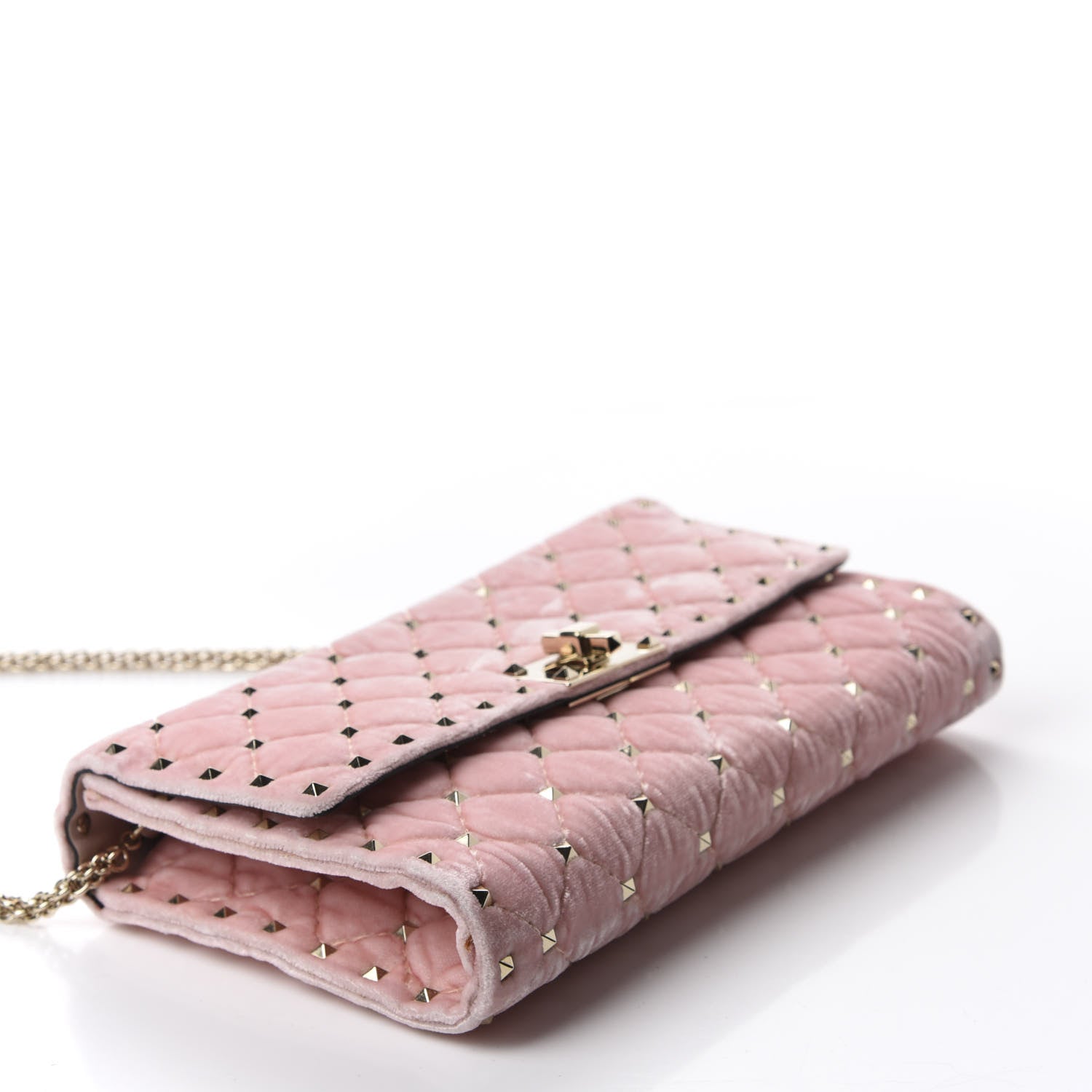 Valentino Garavani Velvet Rockstud Spike Wallet on Chain Water Rose 4 of 10
