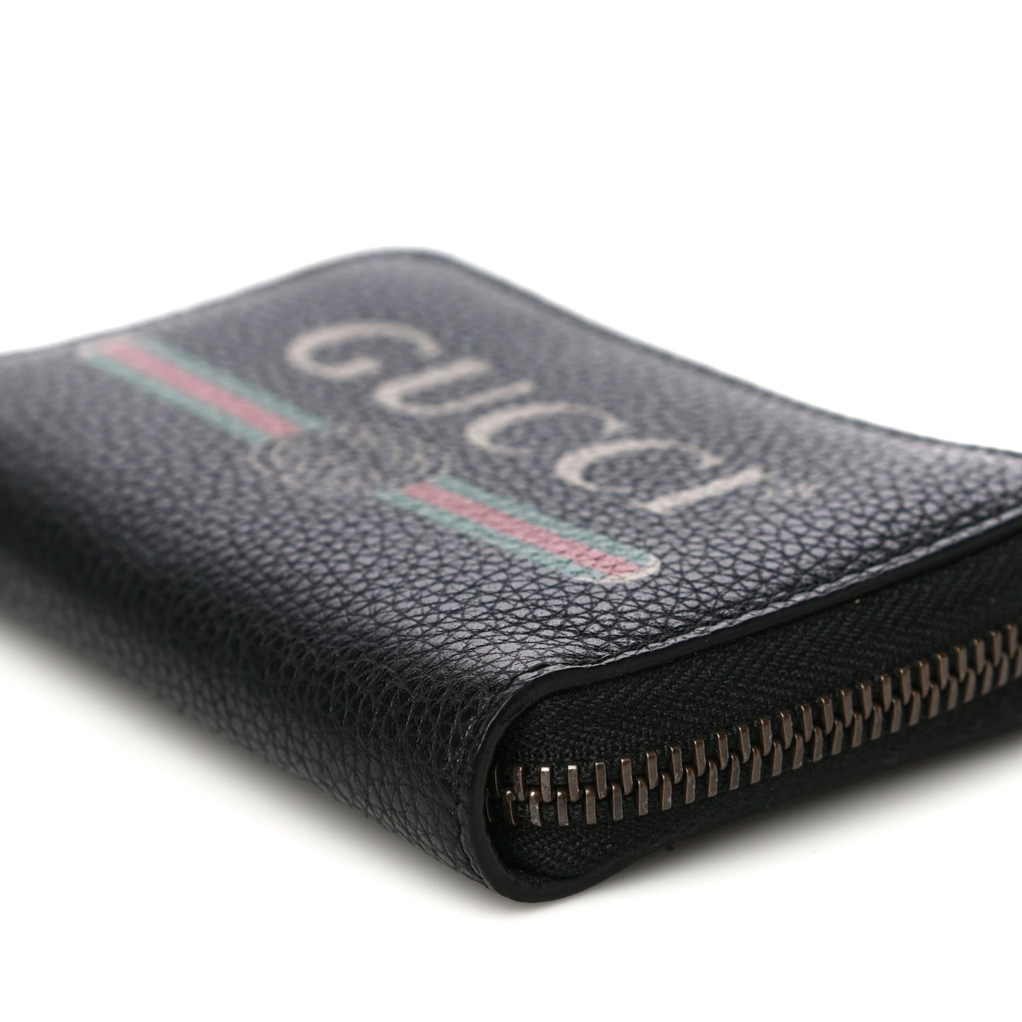 Calfskin Logo Zip Around Card Case Black