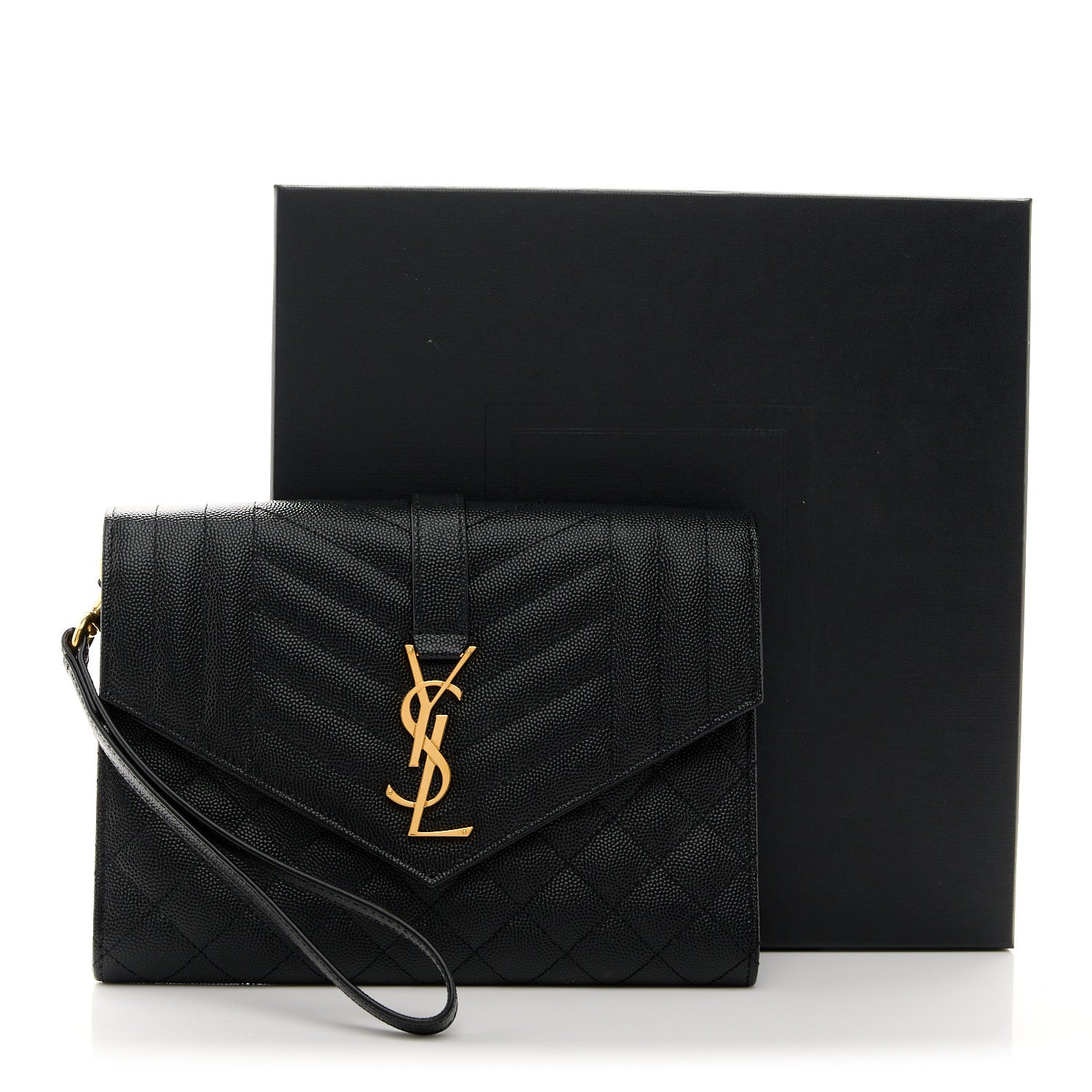 Saint Laurent Grain De Poudre Textured Mixed Matelasse Triquilt Monogram Clutch Black 11 of 11