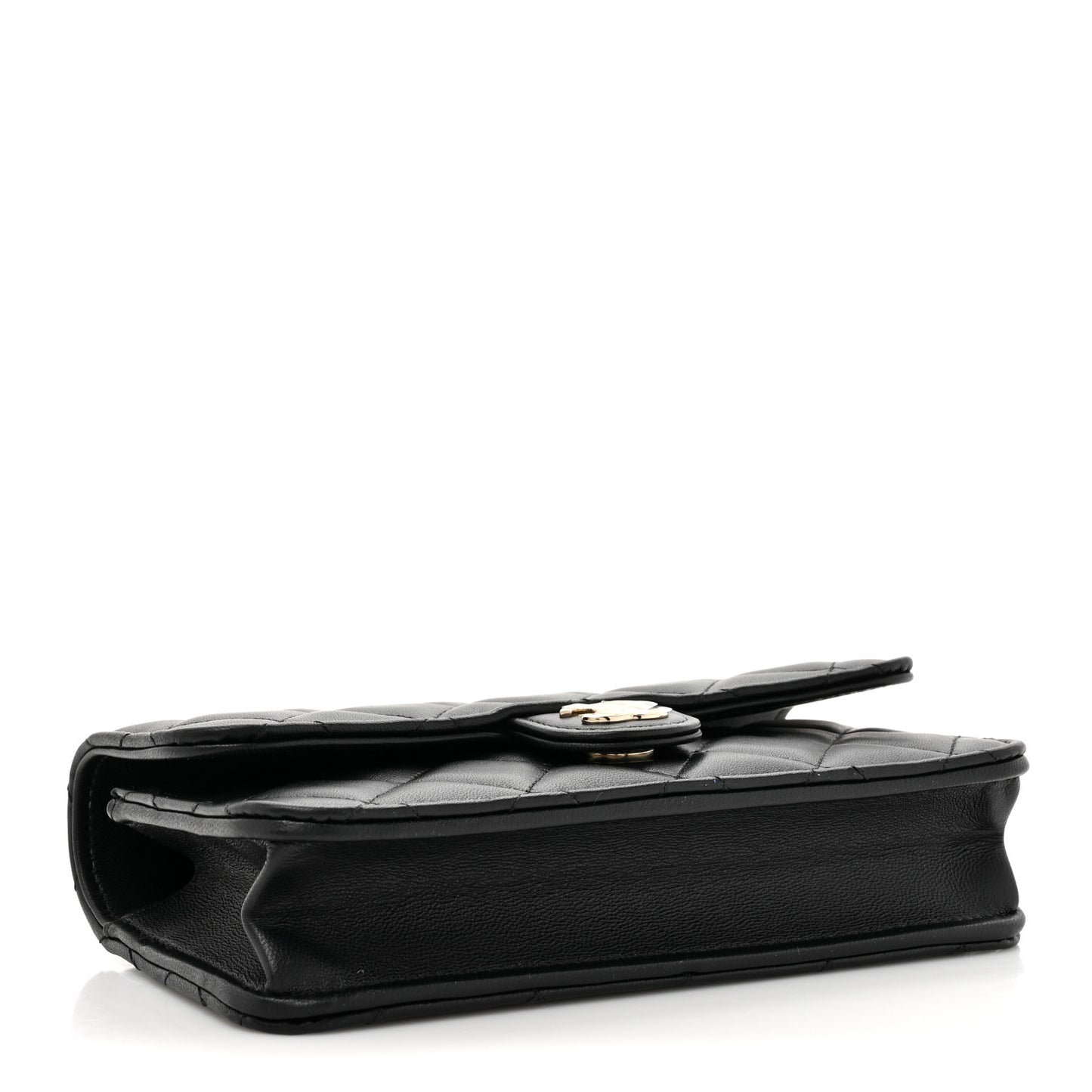 Lambskin Quilted Flap Phone Holder With Chain Black