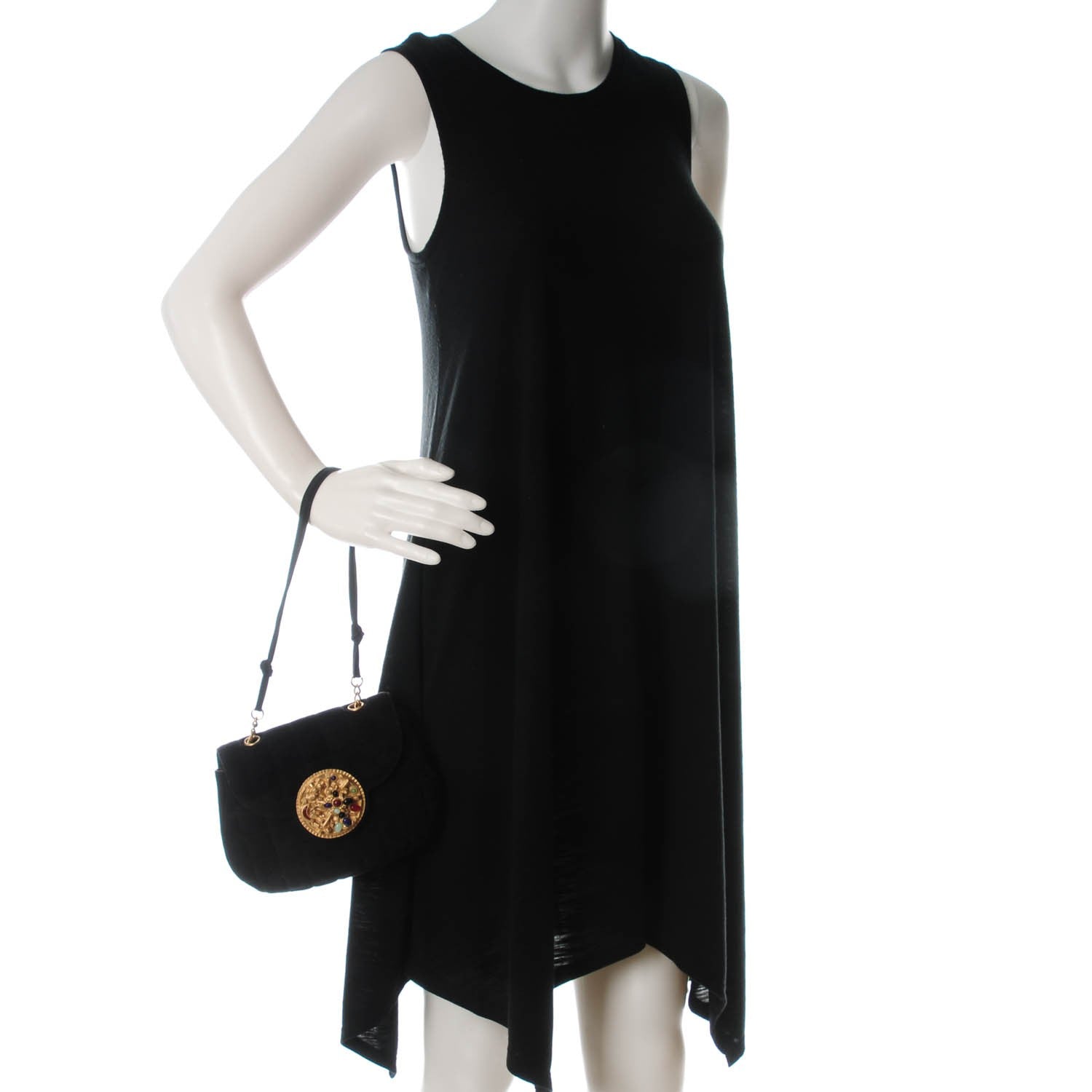 Chanel Suede Chocolate Bar Gripoix Shoulder Bag Black 2 of 7