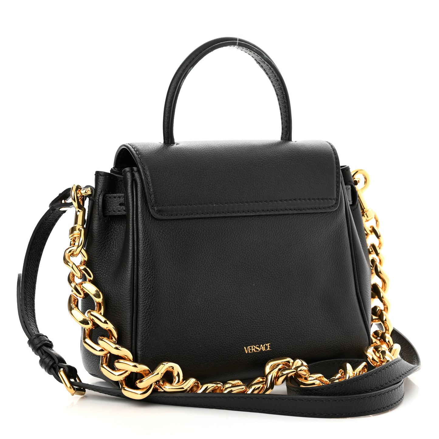 Grained Calfskin Small La Medusa Top Handle Bag Black
