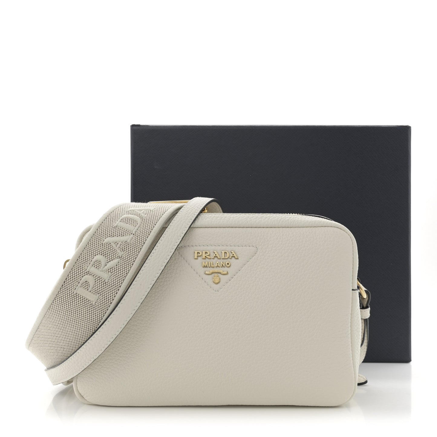 Vitello Daino Soft Medium Double Zip Shoulder Bag White