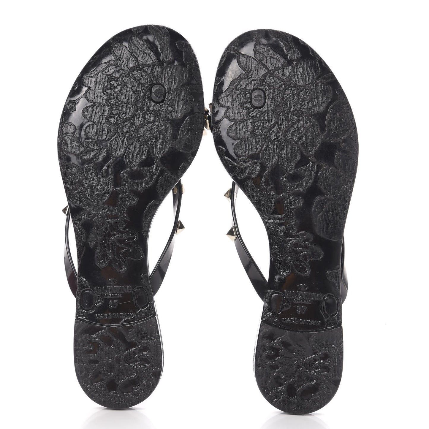 PVC Jelly Rockstud Bow Thong Sandals 37 Black
