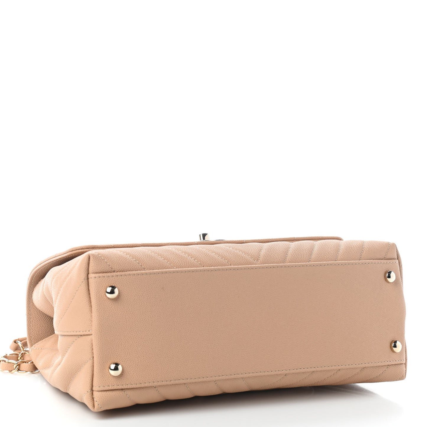 Caviar Chevron Quilted Small Coco Handle Flap Beige