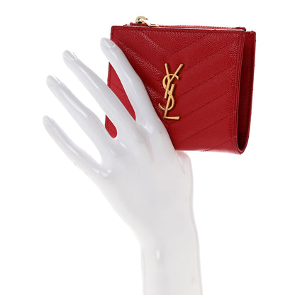Saint Laurent Grain De Poudre Matelasse Chevron Monogram Zipped Card Case Bandana Red 2 of 11