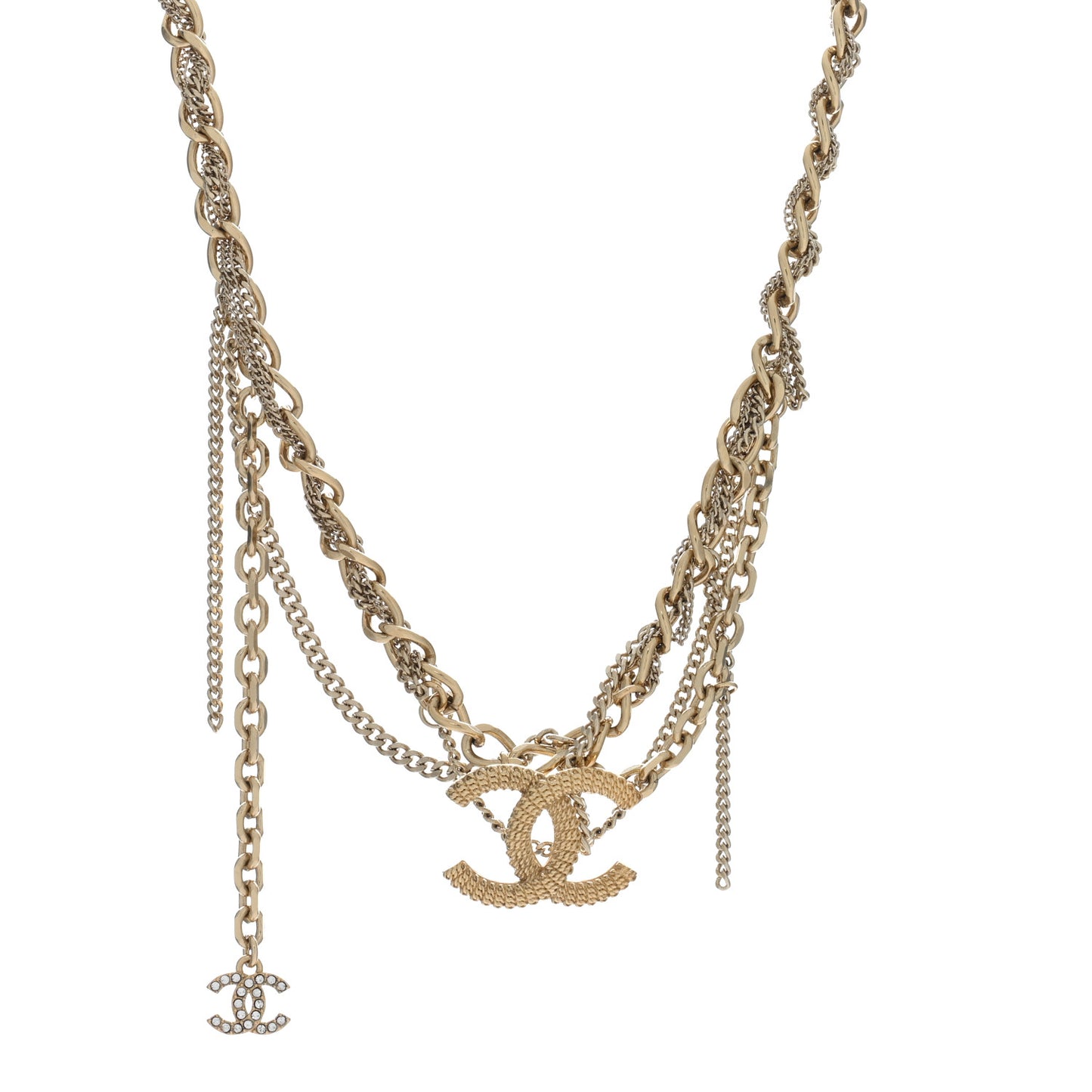 Metal Chain Link CC Multi Strand Choker Necklace Gold
