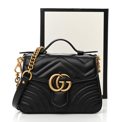Gucci Calfskin Matelasse Mini GG Marmont Top Handle Shoulder Bag Black 13 of 13