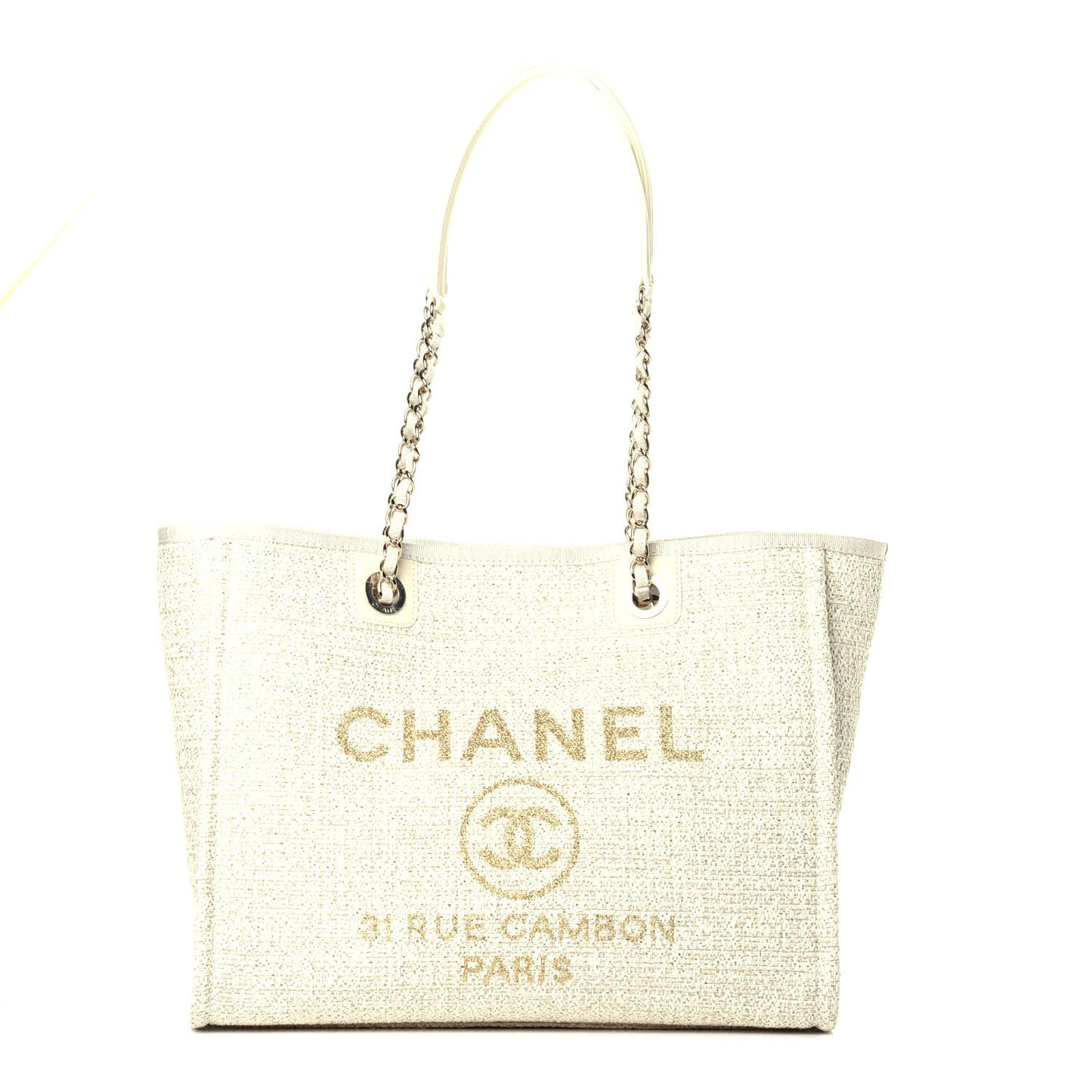 Lurex Boucle Small Deauville Tote Ivory
