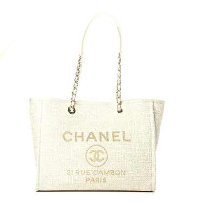 Chanel Lurex Boucle Small Deauville Tote Ivory 1 of 10