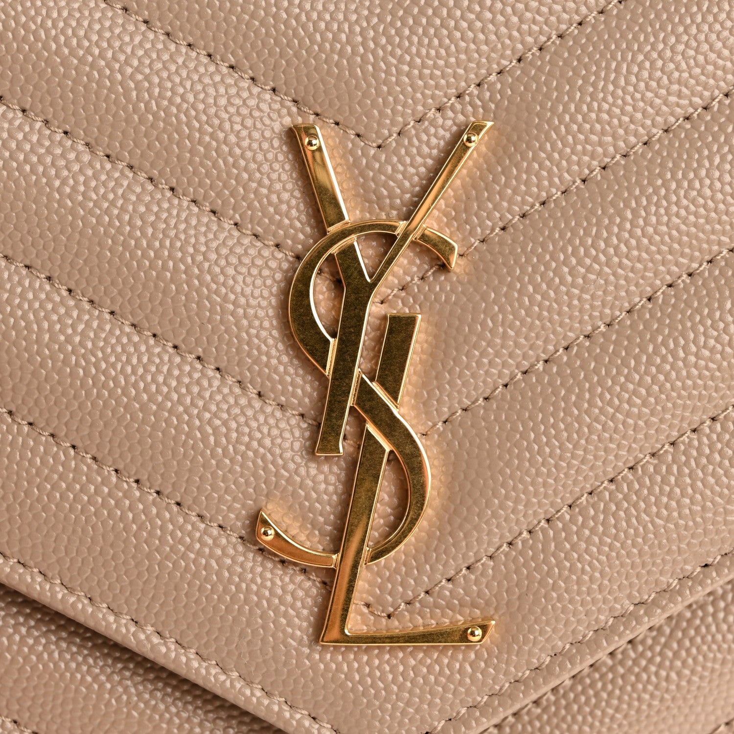Saint Laurent Grain De Poudre Matelasse Chevron Monogram Envelope Clutch Dark Beige 11 of 11