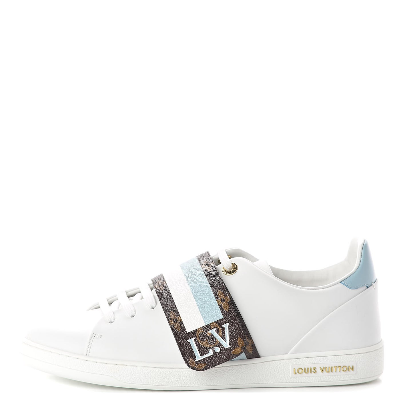 Calfskin Monogram Striped Frontrow Sneakers 41 White