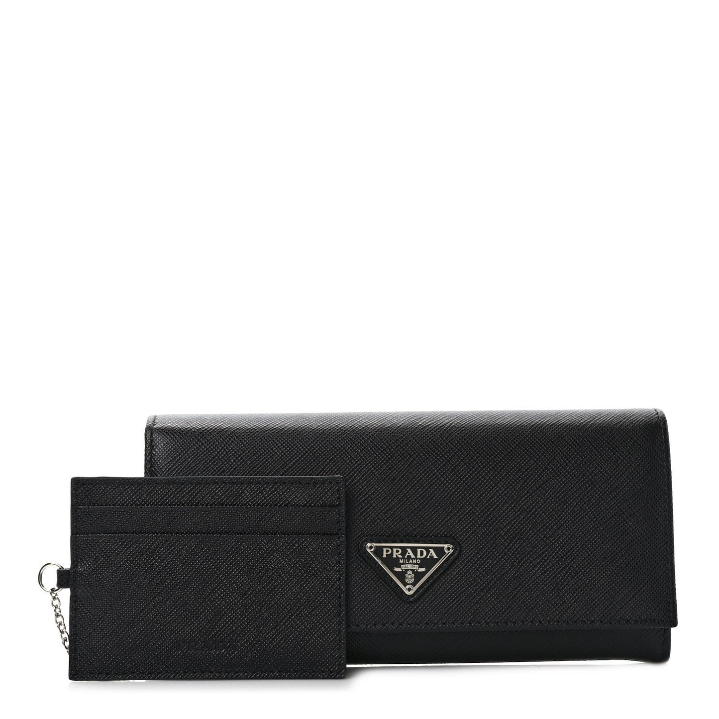 Saffiano Triangle Logo Continental Flap Travel Wallet Black