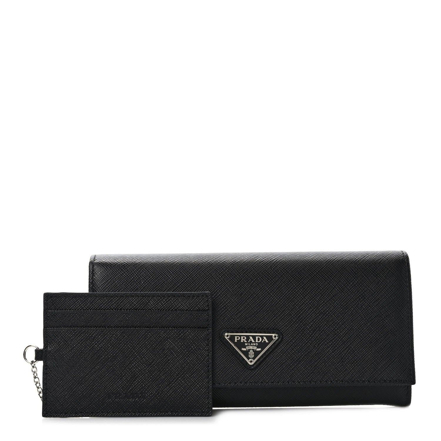 Prada Saffiano Triangle Logo Continental Flap Travel Wallet Black 1 of 8
