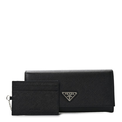 Prada Saffiano Triangle Logo Continental Flap Travel Wallet Black 1 of 8
