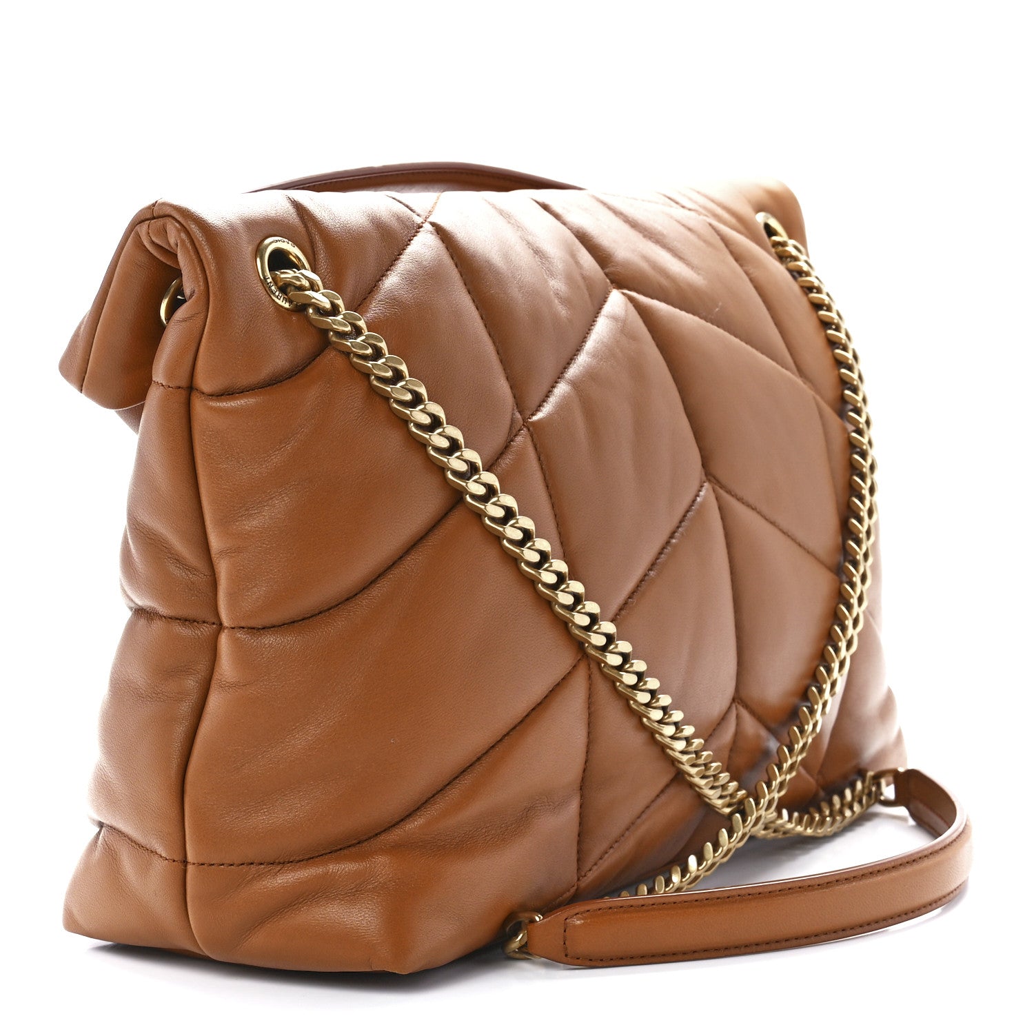Saint Laurent Lambskin Quilted Medium Loulou Puffer Monogram Chain Satchel Miel Dark 3 of 12