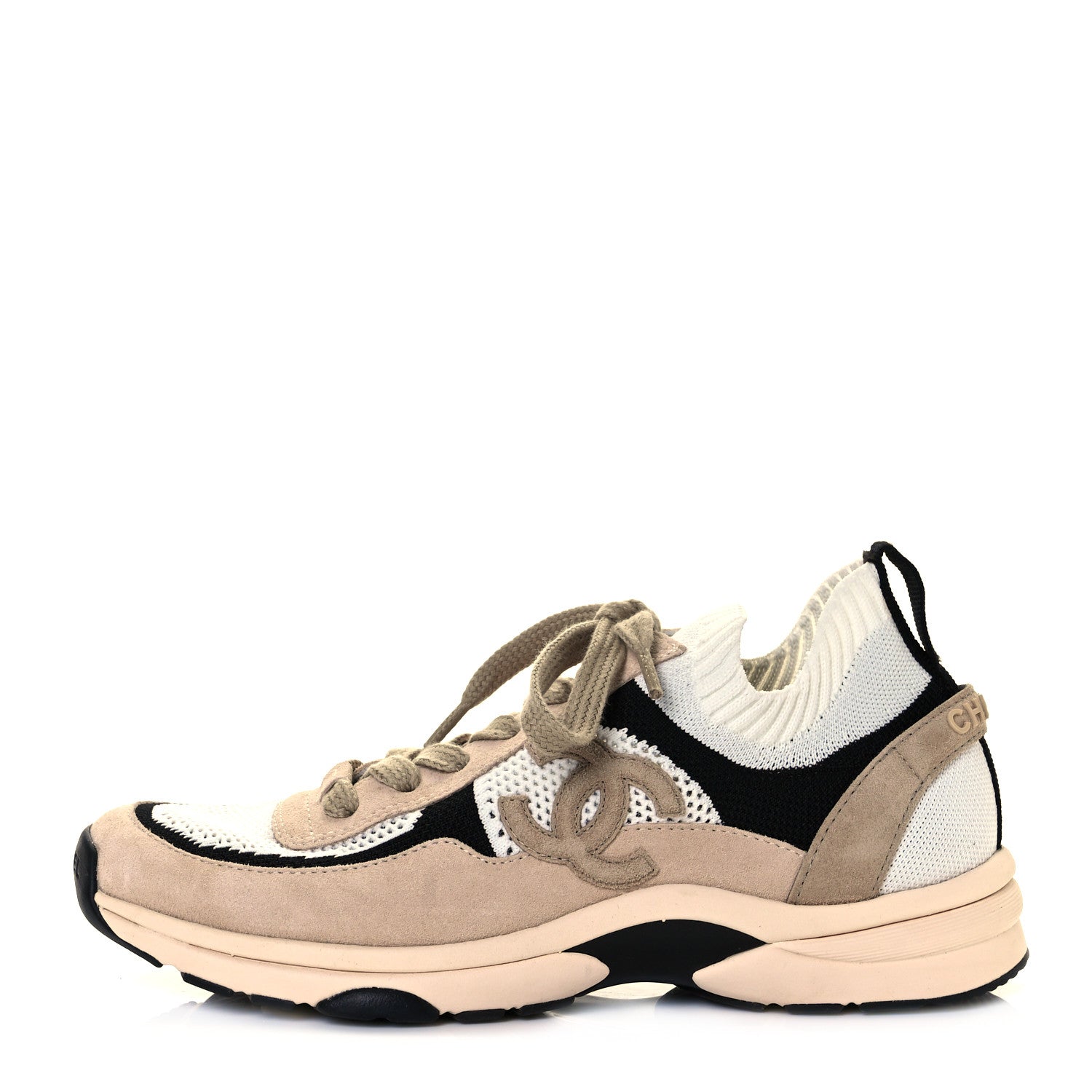 Chanel Mesh Suede Fabric Womens CC Sneakers 40 White Ivory Light Beige 3 of 20