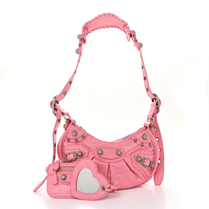 Balenciaga Extra Supple Calfskin Crystal Crocodile Embossed Le Cagole Shoulder Bag XS Sweet Pink 3 of 10