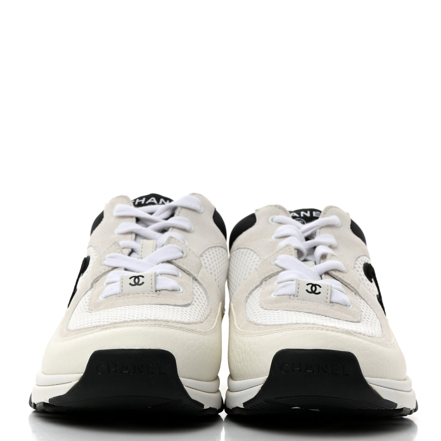 Mesh Suede Calfskin Grained Calfskin Womens CC Sneakers 37 White Black