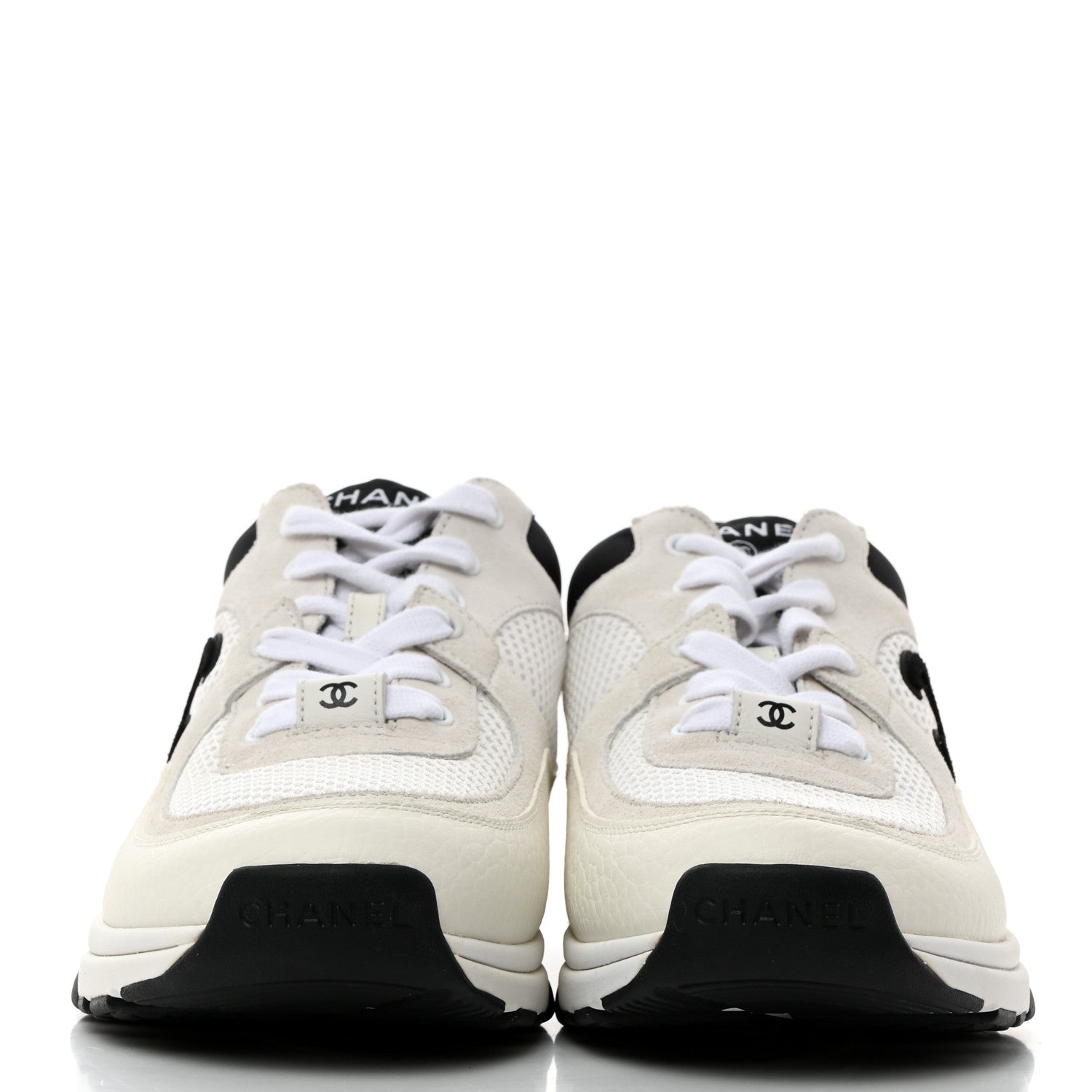 Chanel Mesh Suede Calfskin Grained Calfskin Womens CC Sneakers 37 White Black 2 of 9