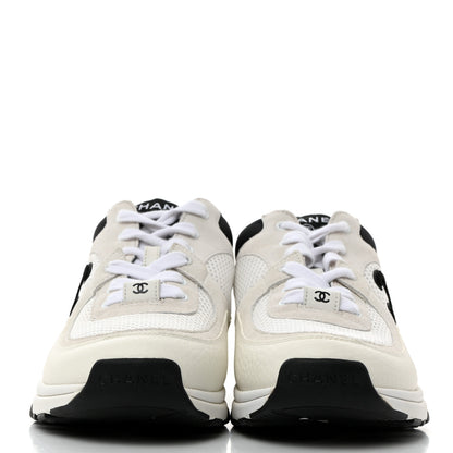 Chanel Mesh Suede Calfskin Grained Calfskin Womens CC Sneakers 37 White Black 2 of 9
