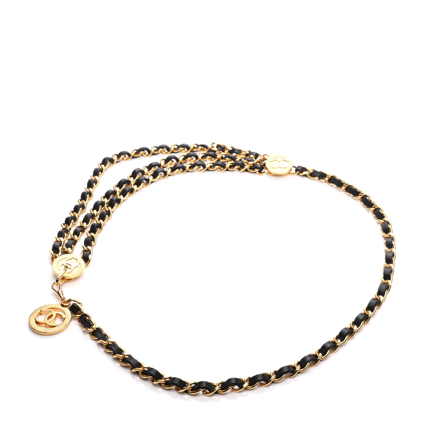 Lambskin Chain CC Medallion Belt Black Gold