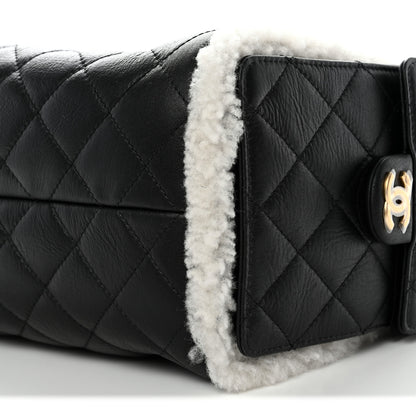 Chanel Crumpled Sheepskin Shearling Quilted Small Chanel 25 Handbag Black White 10 of 11